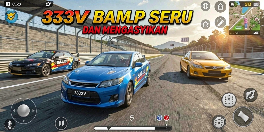 Tampilan gameplay 333V yang mendebarkan di lintasan balap.