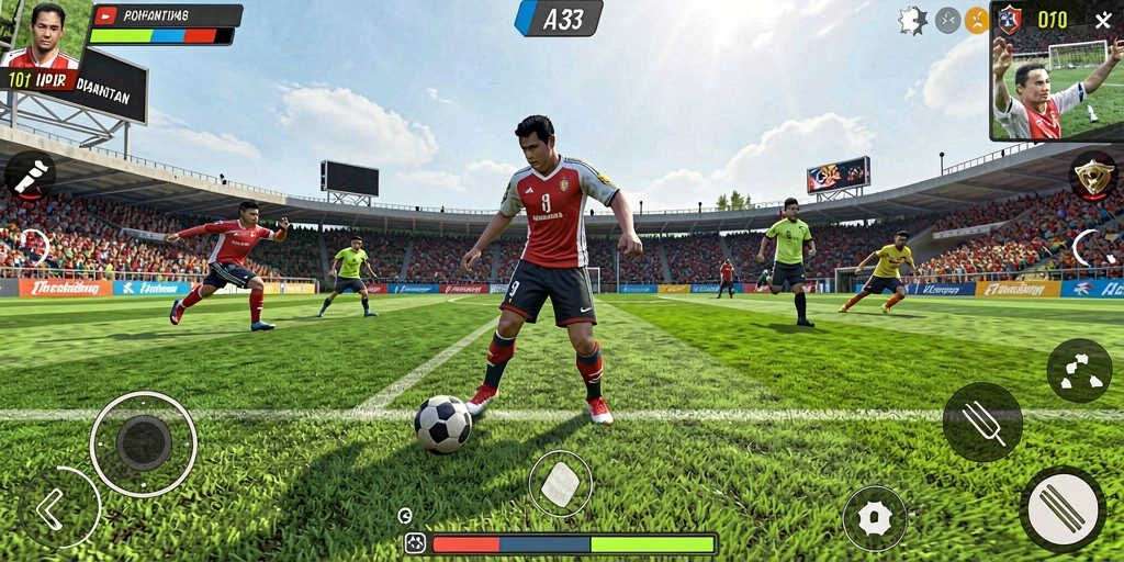 Tampilan gameplay seru dalam API33 dengan aksi olahraga mendebarkan.