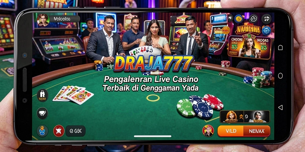 Screenshot gameplay DRAJA777 menunjukkan dealer profesional dan permainan langsung yang mendebarkan.