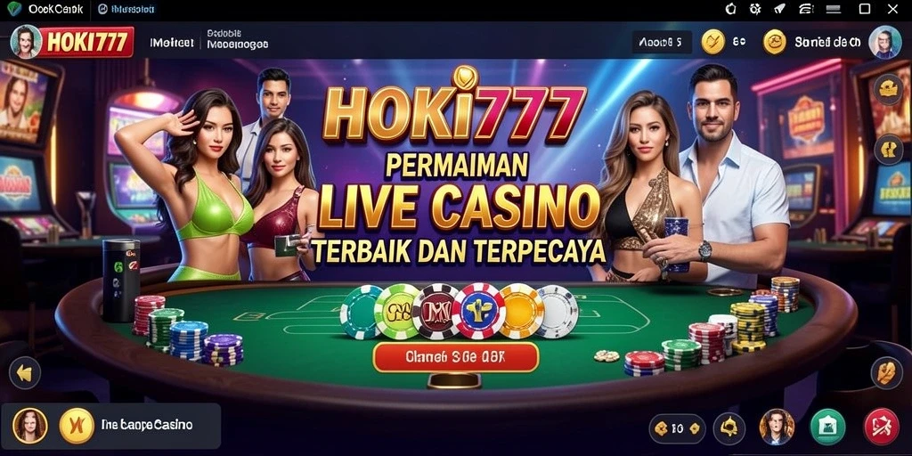 Screenshot HOKI777 menampilkan gameplay seru dengan dealer langsung yang interaktif.