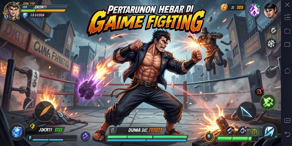 Screenshot JOKER11 menampilkan duel seru antara karakter dalam arena pertarungan.