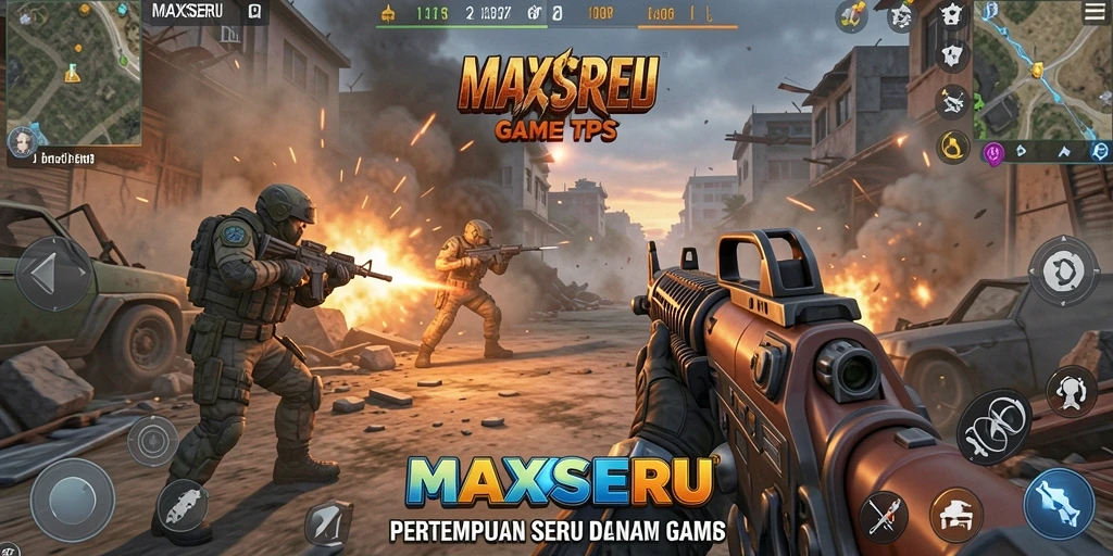 Tampilan gameplay intens dari pertempuran TPS di MAXSERU.