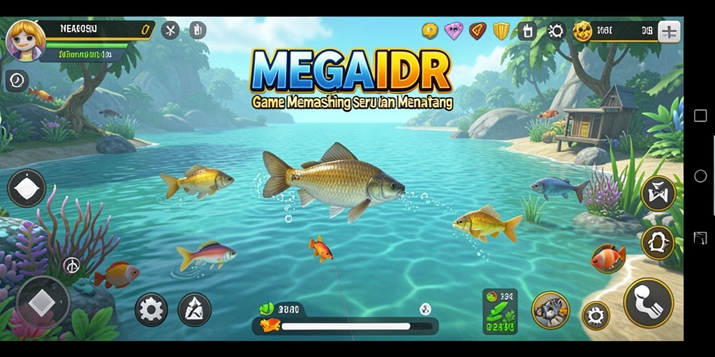 Tampilan gameplay MEGAIDR yang mendebarkan saat memancing.