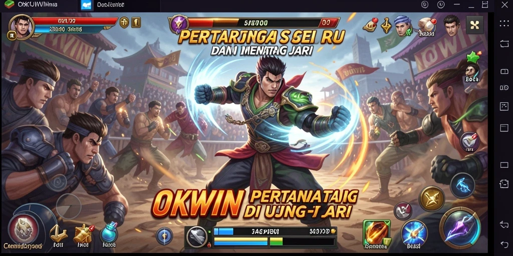 Tangkapan layar menampilkan pertempuran epik dalam OKWIN dengan efek visual yang memukau.