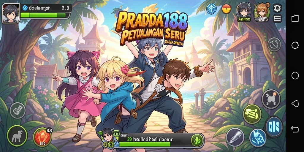 Screenshot gameplay anime PRADA188 dengan karakter penuh warna.