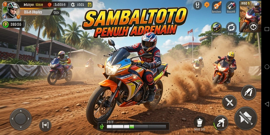 Tampilan screenshot SAMBALTOTO menampilkan aksi balapan motor yang mendebarkan.