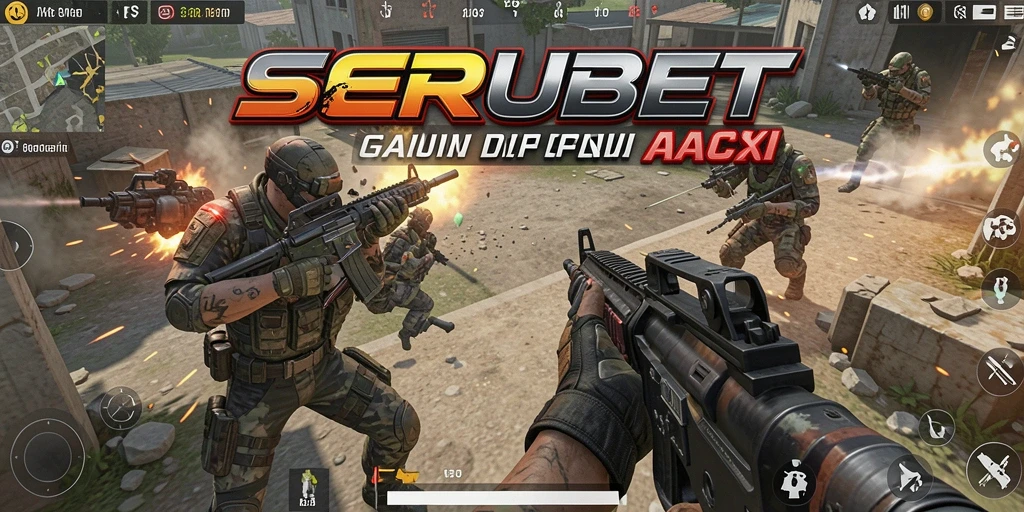 Tampilan gameplay SERUBET dengan aksi tembak-menembak intens.